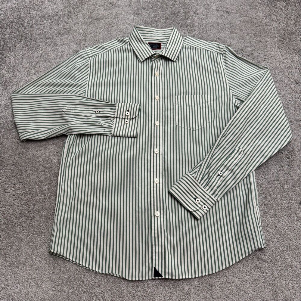 UNTUCKit Sachsen Slim Wrinkle Free Striped Button Down Shirt Mens Medium Green